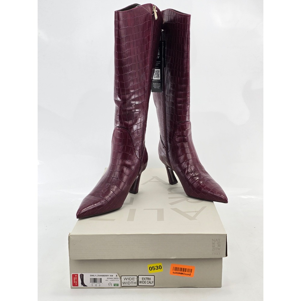 Naturalizer Emily Tall Boots Womens 11W Cranberry Croc Extra Wide Calf - NEW